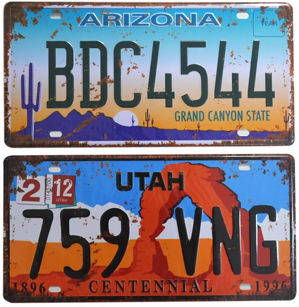 

2 pieces of prop license plate, digital label copy, wall home DIY men's cave garage decoration, 15.24 x 30.48 cm