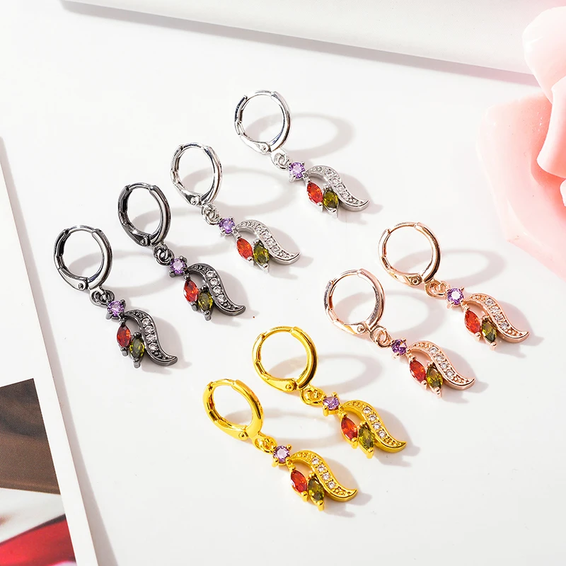 

Peixin charm colorful zircon aaa earrings 2020 fashion design women's earrings bohemian rainbow dangle earrings party gift