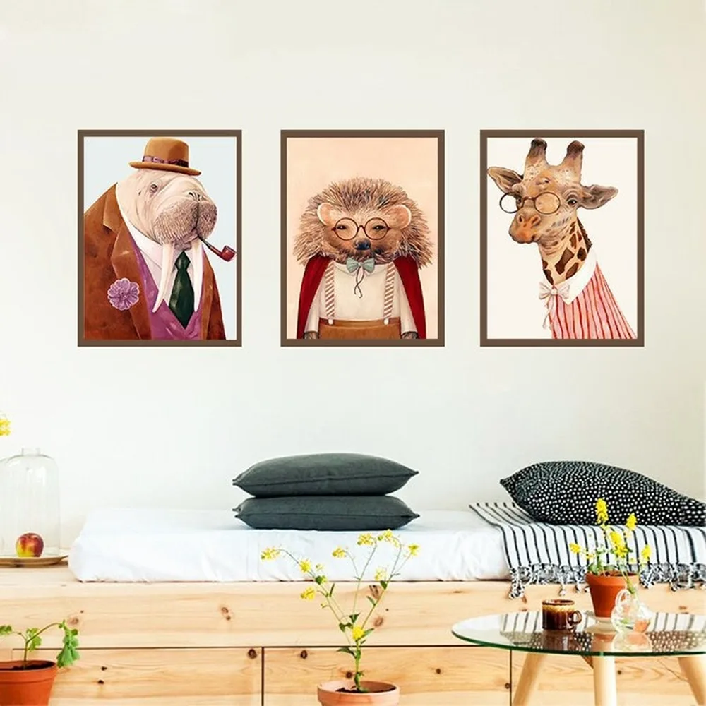 Ретро портрет животных холст живопись лиса ежик кошка собака лось хентлеман