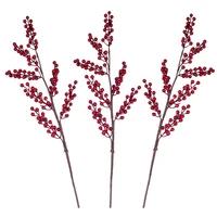 3 pack artificial red berry stems faux 34 6 inches holly berry branches for diy crafts berry wreath tall vase holiday
