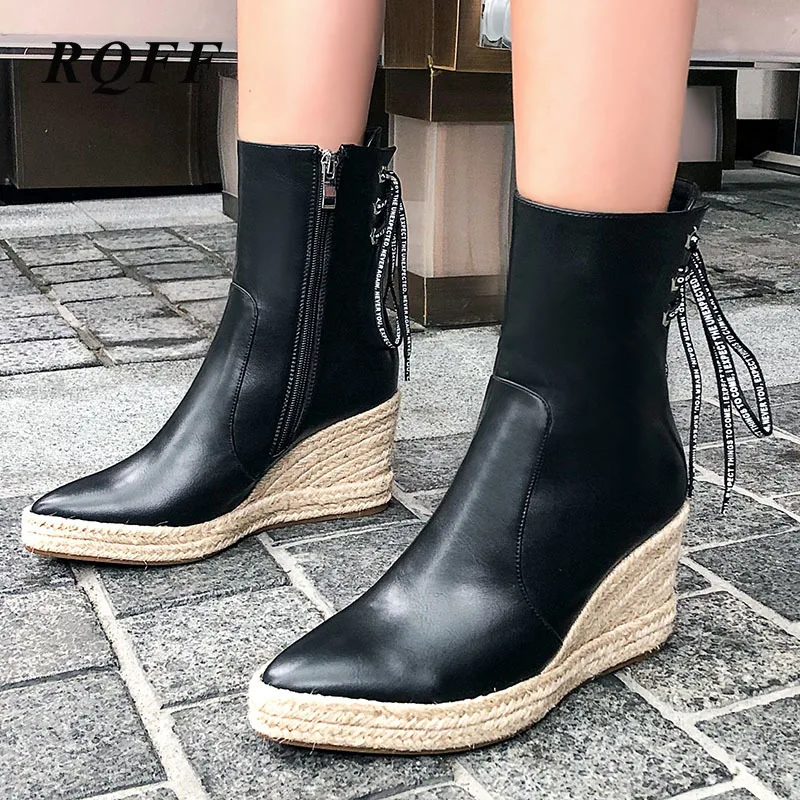 Женские ботильоны на платформе черные бежевые зеленые ботинки высокой танкетке