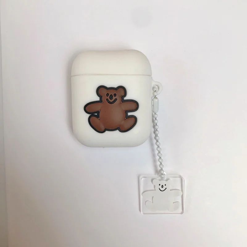 white Шнурок с мишкой для funda airpods 2 Чехол 1 мягкие наушники bluetooth наушники для airpod чехол висячий орнамент Koala милый подарок - Цвет: white