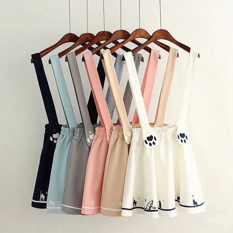 Милая женская юбка с вышивкой на подтяжках Женская Корейская мини А силуэта