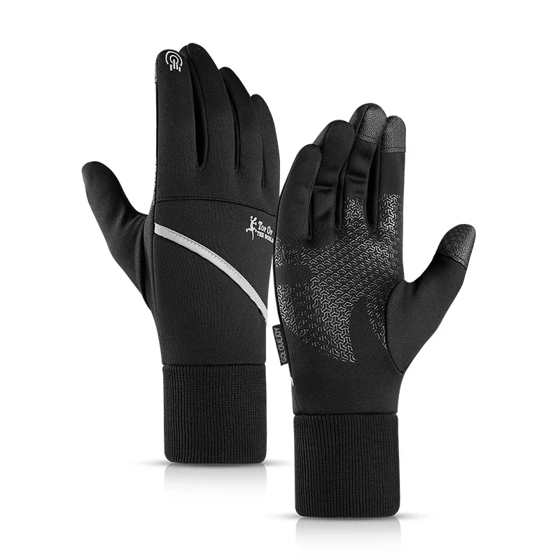 

bike glove drive Fall Cycling gloves Men Keep warm Plus velvet touch screen Reflective pocket Bands Elasticated Wristband