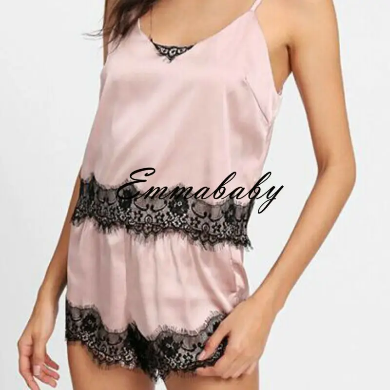 

Ladies Satin Silk Lace Sleepwear Shorts Babydoll Lingerie Nightdress Pyjamas Set
