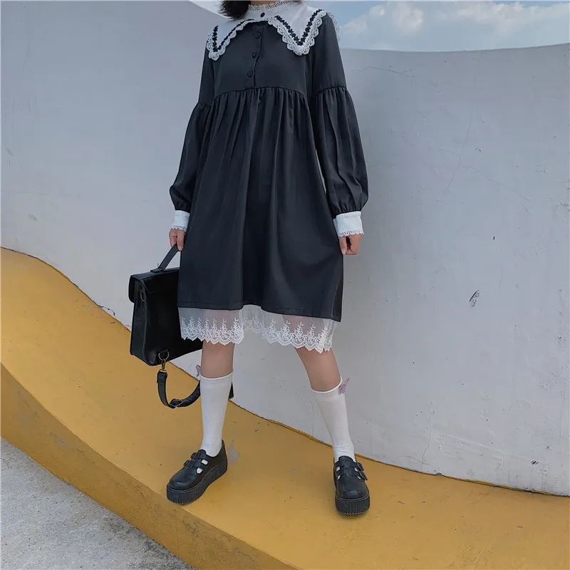 Японское женское платье Kawaii Harajuku готическое милое кружевное Винтаж матросский