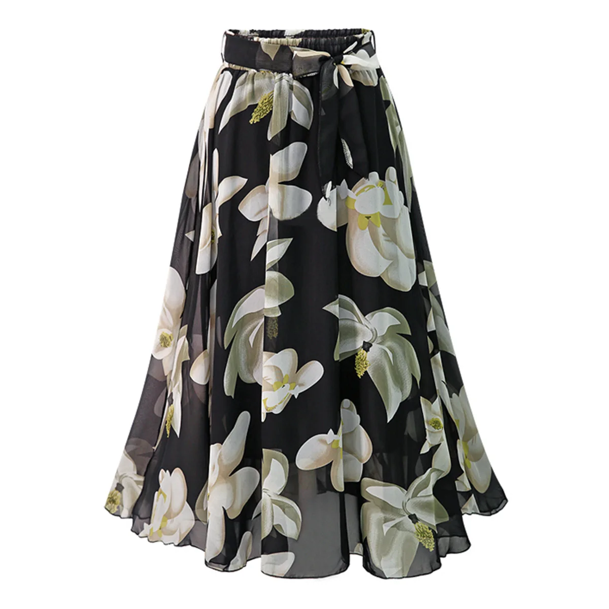 

Girls Summer Chiffon Skirt Women High Waist Elegant A Line Plus Size Skirt Long Casual Flower Floral Print Pleated Skirts 4xl
