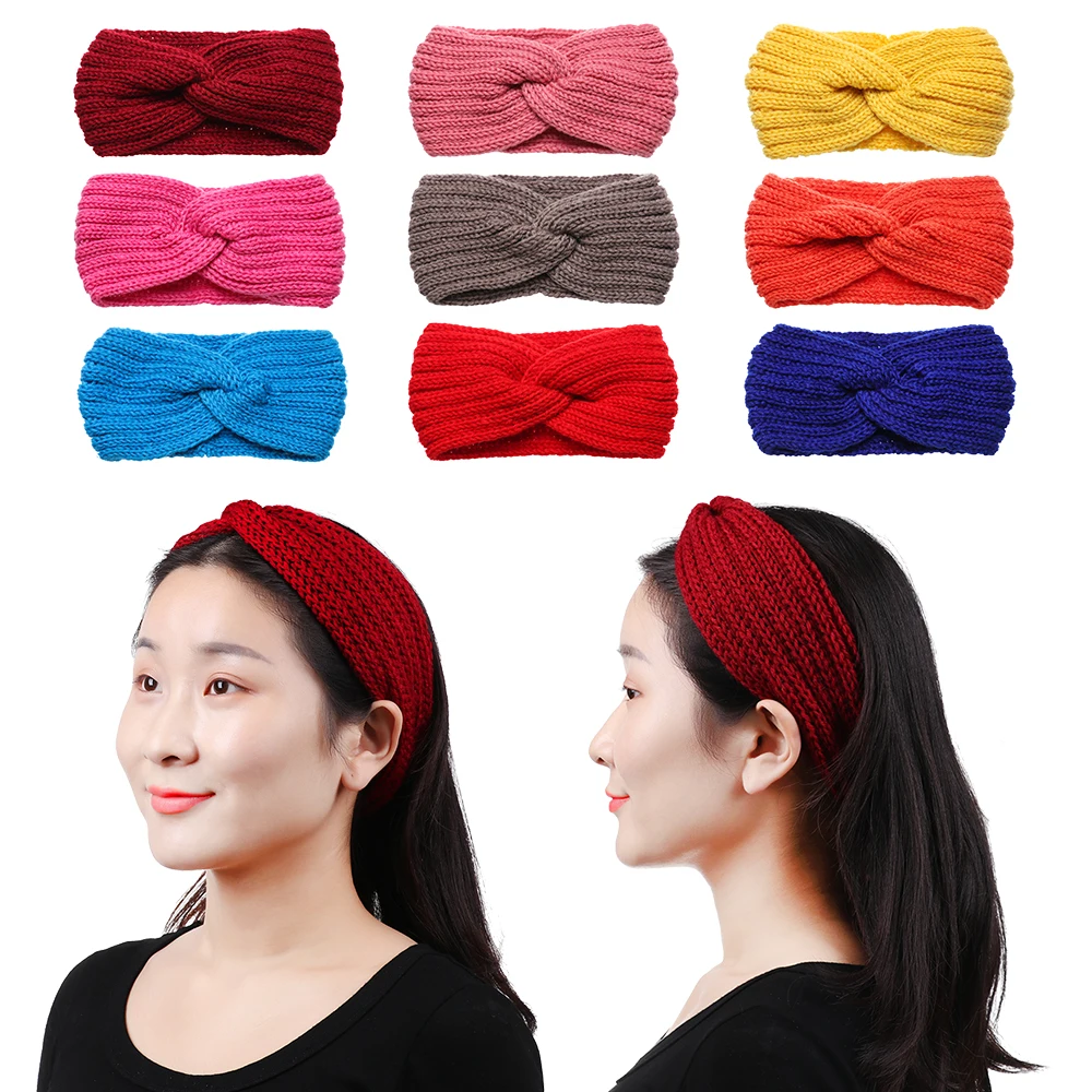 Новые однотонные вязаные крючком шерстяные повязки на голову зимние женские