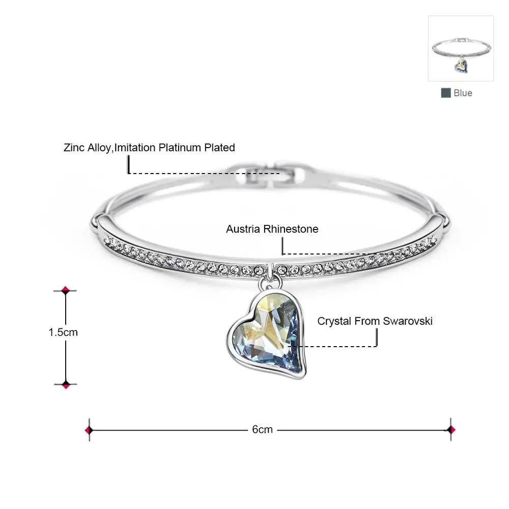 Neoglory австрийский кристалл и стразы очаровательный браслет с сердечком блестящий