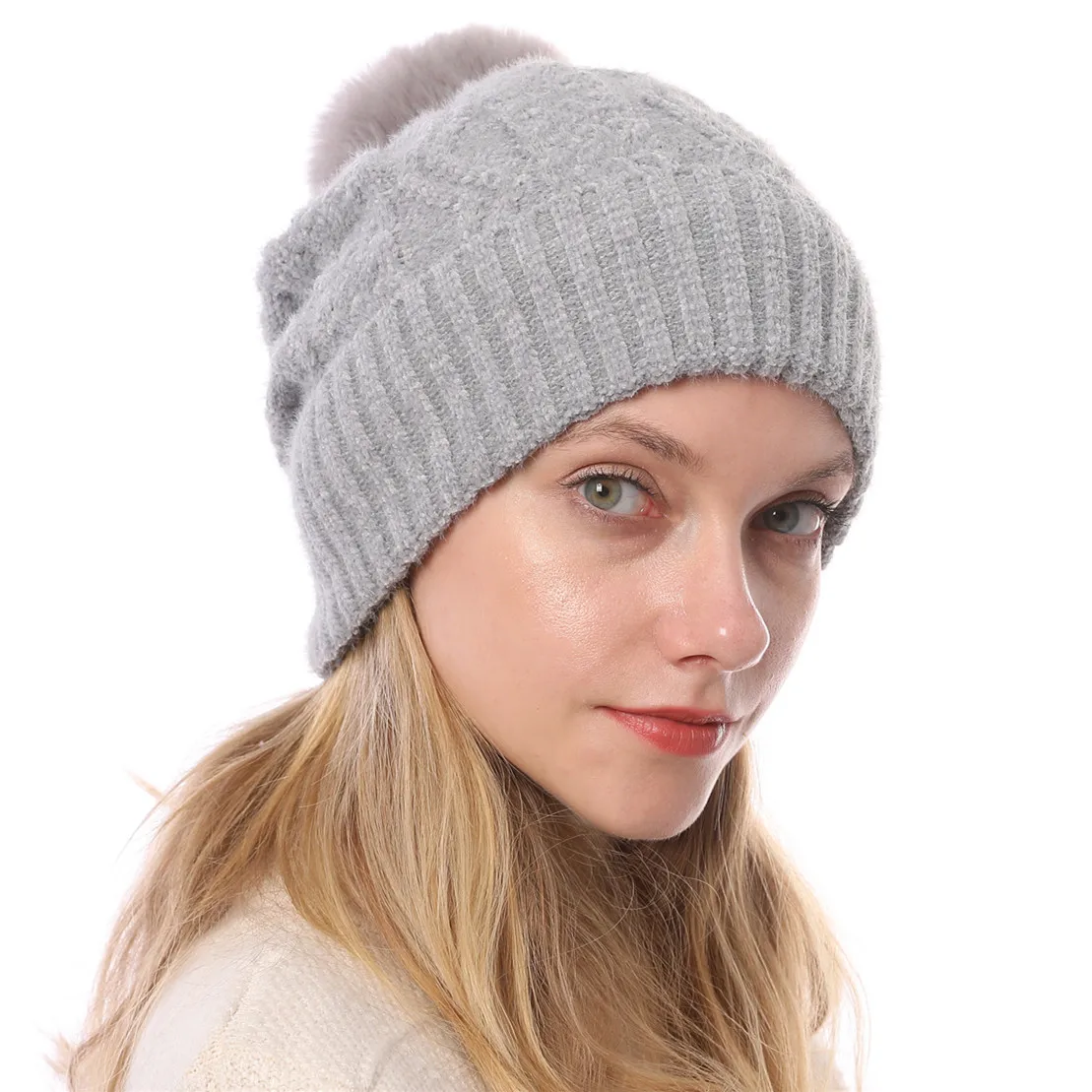 Женская осенне-зимняя новая модная мягкая вязаная шапка из синели с флисовой