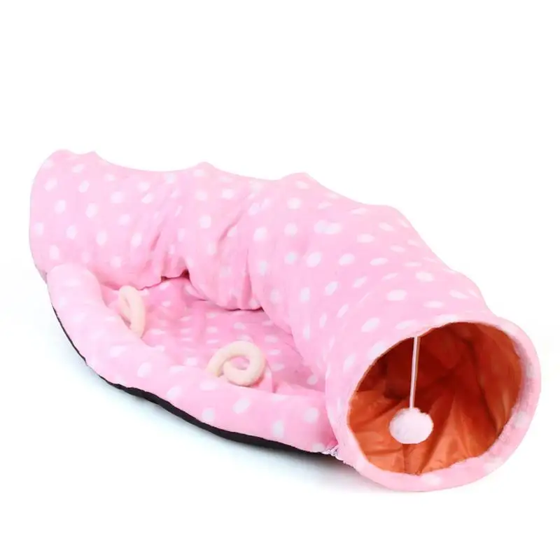 

New Arrival Pet Tunnel Cat Beds House and Sleep with Ball Cat Play Tunnel Funny Cat Long Tunnel Play Toy Collapsible Pink Yellow