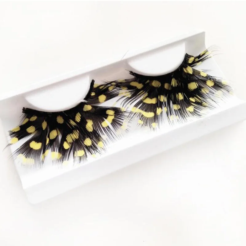 Yellow Spot Накладные ресницы Addfavor с перьями, цветные, в горошек, для макияжа, накладные ресницы, косметические, для Хэллоуина, вечерние, для косплея, сексуальные, забавные, дамские стили - Цвет: Yellow Spot