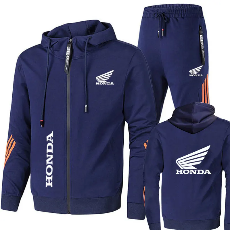

2021 Men's Honda Car Logo 2-piece Sportswear Zipper Hooded Sweatshirt + Pants Pullover Hoodie Sportswear Set Casual Men's Set