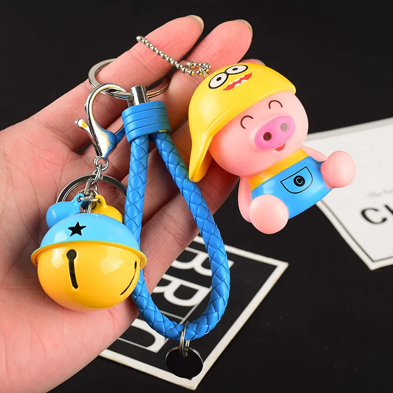 Милый мультяшный брелок для ключей со свиньей животными женская кожаная веревка