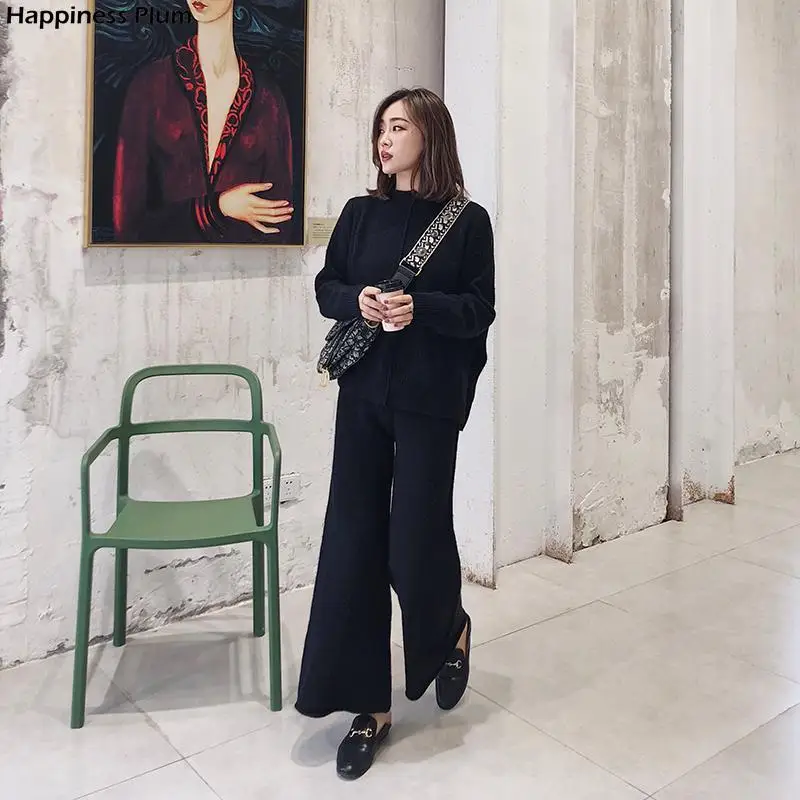 

The drape knitting wide-legged pants suit two-piece women new winter cashmere sweater wide-legged pants western style suits