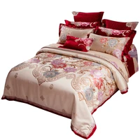 silk fancy bed sheet four piece set high end luxury red embroidery satin home bed set bedding set bed comforter set