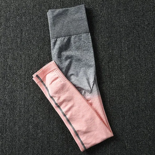 Gray Pink 2 Ombre Бесшовные штаны для йоги женские леггинсы с высокой талией эластичный животик контроль фитнес тренировки тайтсы, леггинсы для бега спортивные штаны - Цвет: Gray Pink 2