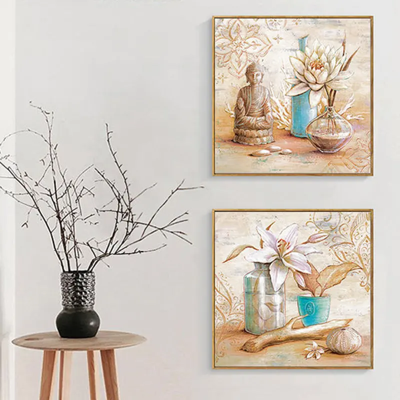 Религия Золотая икона Будды и цветок лотоса принты на холсте настенное искусство