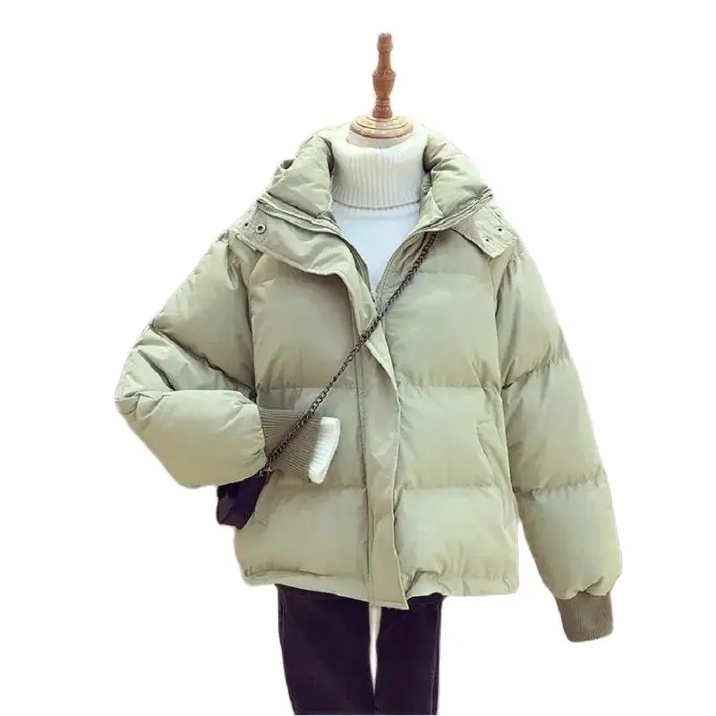 

2021 Women Winter Autumn Jacket Cotton Padded Hooded Oversized Loose Female Thick Coat Short Solid Casual Women's Parkas