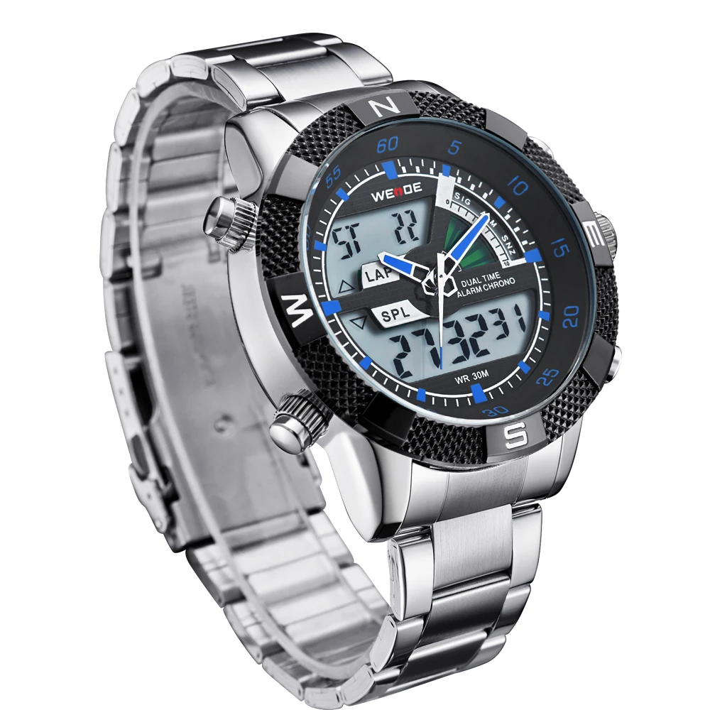WEIDE lcd Цифровые многофункциональные кварцевые мужские часы модный стальной
