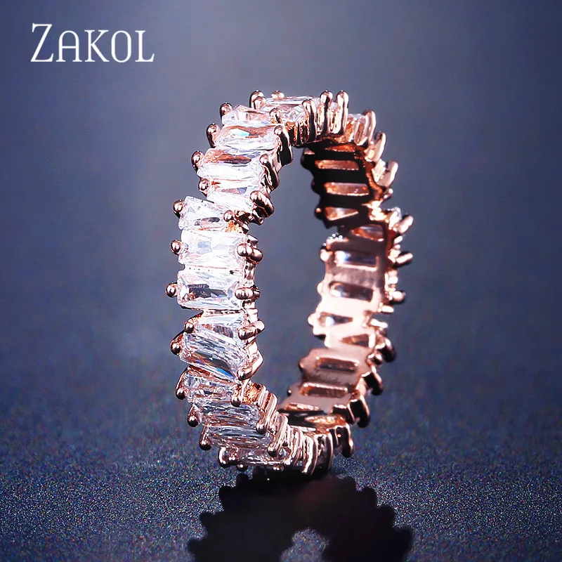 ZAKOL модная Роскошная разноцветная подвеска AAA багет Кубический Цирконий обручальные кольца для женщин Т-образный камень вечерние ювелирные изделия FSRP252