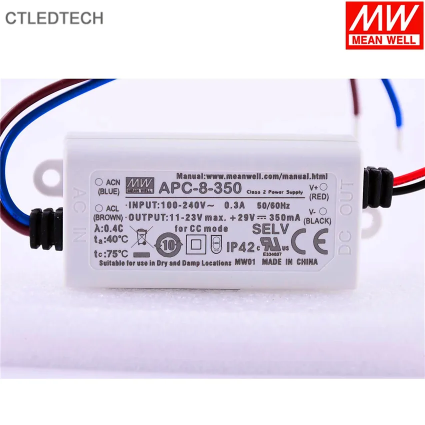 Mean Well 8W 250mA 350mA 500mA 700mA AC-DC с драйвером постоянного тока для светодиода класс 2 UL Series