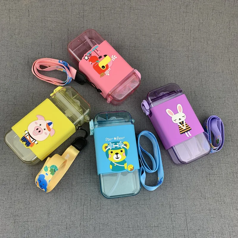 

Kids Water Bottle With Straw Bpa Free Water Bottles With Leakproof Cap And Shoulder Strap Portable Drink Bottle 300ml