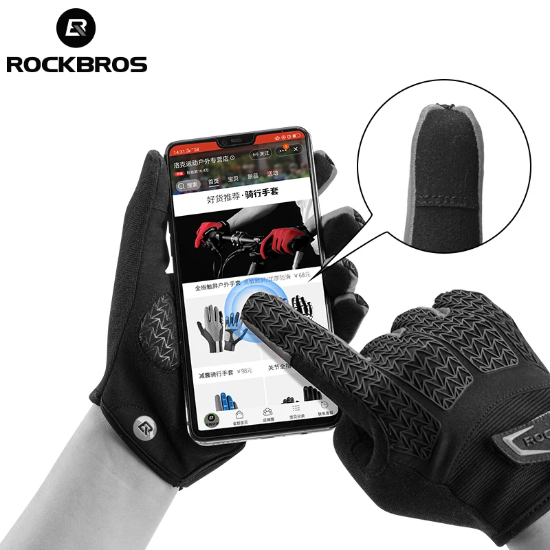 ROCKBROS велосипедные перчатки с сенсорным экраном для верховой езды MTB полный палец велосипедные перчатки ветрозащитные мотоциклетные зимние осенние мужские перчатки