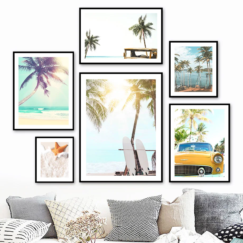 

Sea Beach Coconut Tree Surfboard Starfish Wall Art Canvas Painting Nordic Posters And Prints Wall Pictures For Living Room Decor