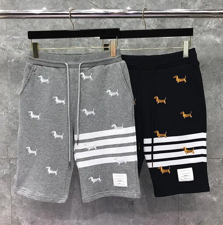 

TB THOM BULUO Fashion Brand Casual Shorts Men Summer Cotton Casual Sports Trousers Puppy Embroidery Mens Jogger Track Shorts