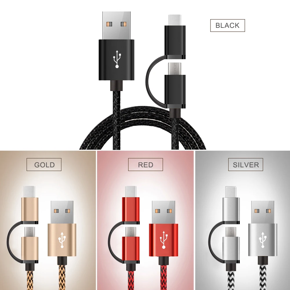 USB Type C Micro 2 IN 1 Fast Charge Cable For Xiaomi Huawei Samsung Nokia Sony Oukitel Mobile Phone Cables 0.5M 1M 2M 3M | Электроника