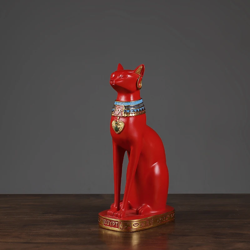 Estilo de Luxo Decoração para Casa Vermelho Gato Egípcio Estátua Escultura Ornamentos Resina Artesanato Acessórios Decoração Luz
