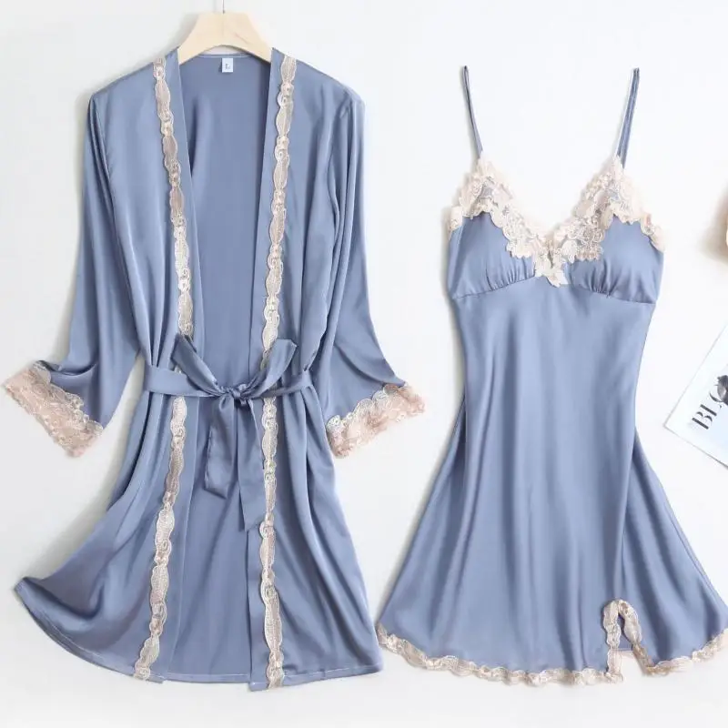 

Bridal Wedding Gift Women Kimono Robe Gown Sexy Satin Bathrobe Sleepwear Casual Intimate Lingerie Lace Nightgown Bridesmaid