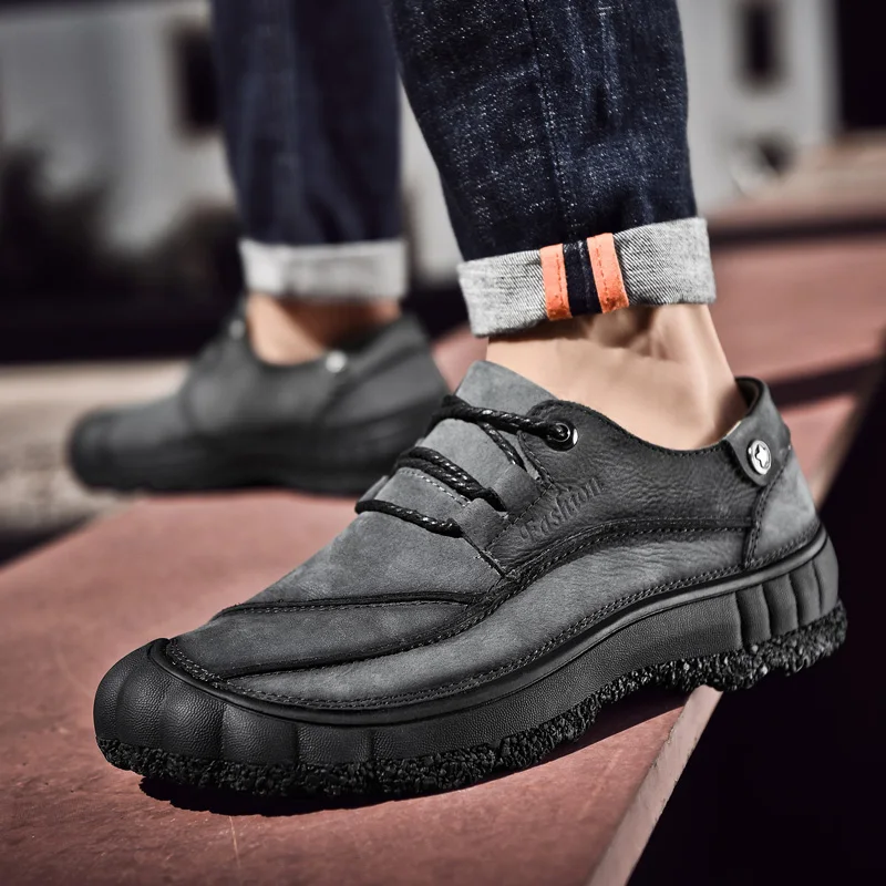 

Мужские повседневные туфли, высококачественные Замшевые Кожаные мужские лоферы, уличная удобная мужская обувь на шнуровке, обувь на плоско...