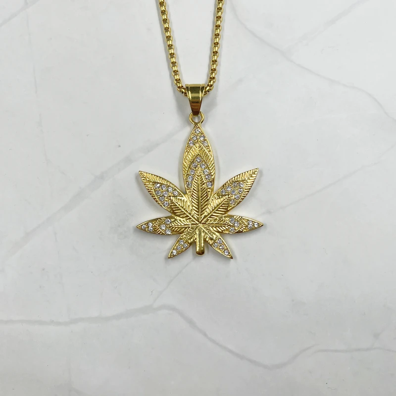 Ожерелье и подвеска в стиле хип хоп с 3D листьями конопли фианитами сверкающие