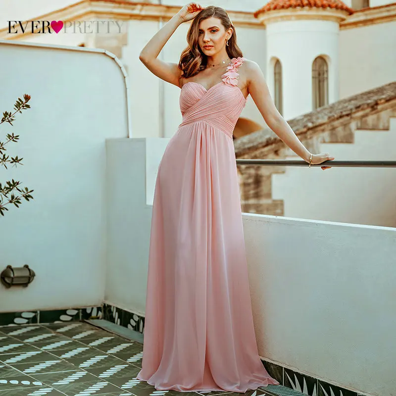 Длинное платье подружки невесты Ever Pretty A Line милое на одно плечо шифоновое