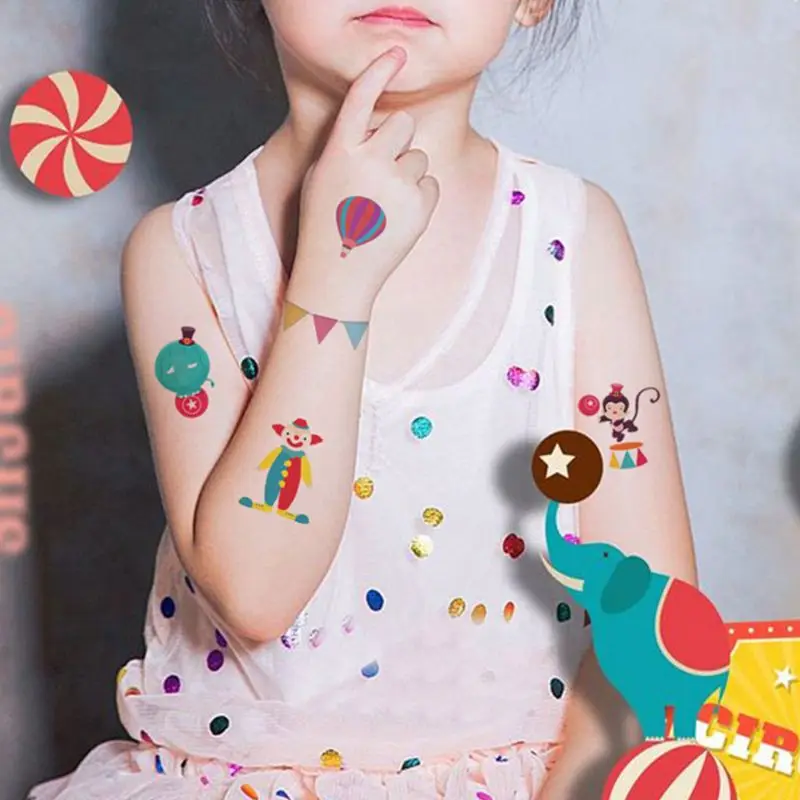 8 листов Мультяшные цирковые тату наклейки с животными|Наклейки для творчества| |