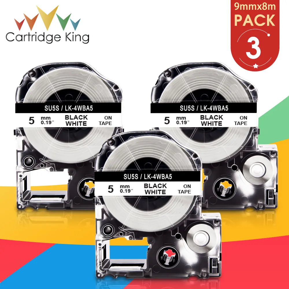 

3PK SU5S Φ5mm Label Compatible Epson Heat Shrink Tube Tapes LA-4WBA5 Printer Ribbon for Epson LabelWork LW-300 LW400 Label Maker