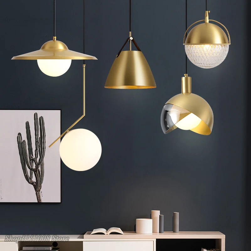 Медный Подвесной светильник в стиле ретро стеклянный абажур E27 потолочная лампа