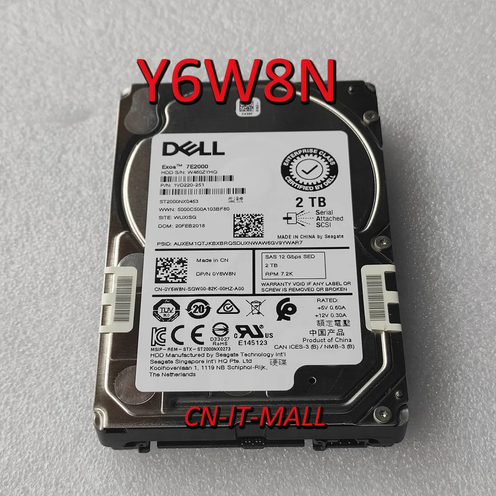 

2.5 Y6W8N 0Y6W8N 2T SAS 7.2K 12G ST2000NX0435 HDD 2TB Hard Drive