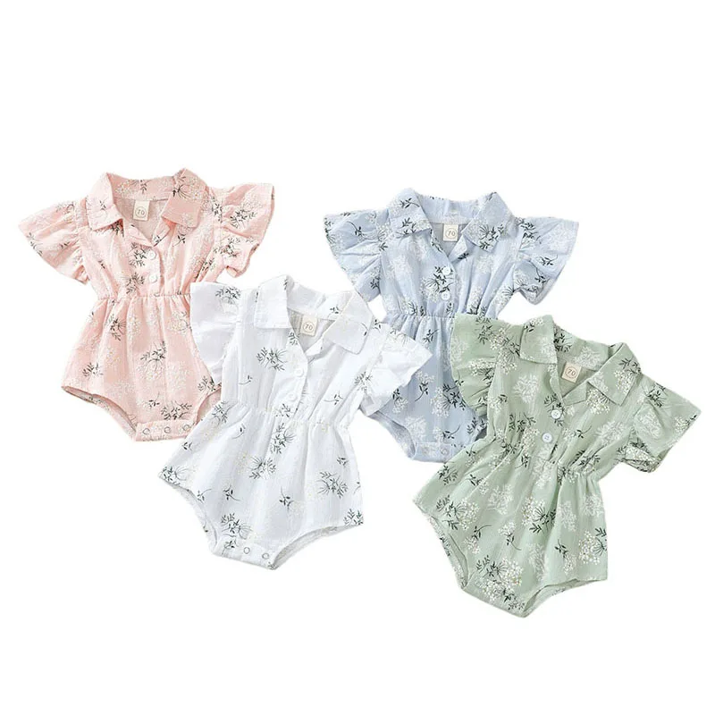 

Newborn Toddler Baby Girls Clothes Casual Romper Leaves And Floral Printed Pattern Short Sleeve Children's Clothing Set Bodysuit