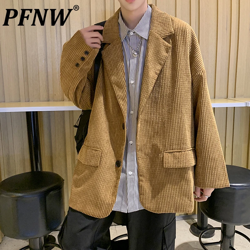 

PFNW 2021 Autumn New Pleated High Street Corduroy Suit Men's Coat Loose Casual Handsome Blazers Clothes Cozy Daily Male 12X0598