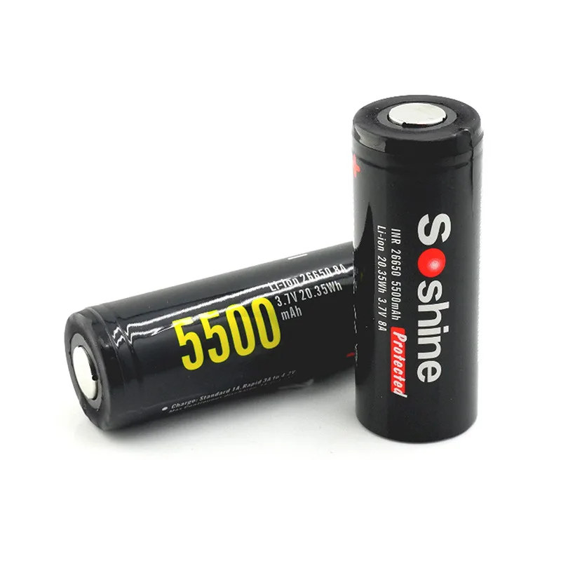 Soshine 5500 мАч 3 7 в 26650 перезаряжаемая батарея литий-ионная литиевая с защищенной