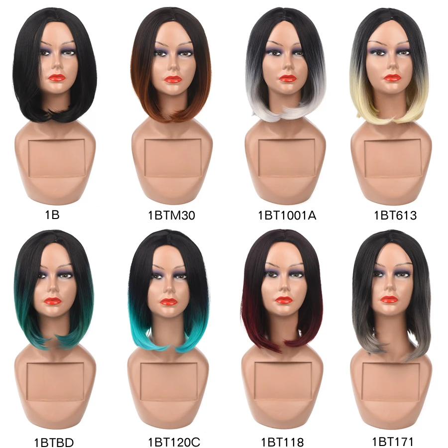 

TOMO 14'' Short Straight Wigs Synthetic Hair for Black Women Black Brown Red Blonde Green Bob Wigs Middle Part Cosplay Wigs