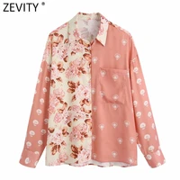 zevity women sweet floral print patchwork casual slim smock blouse office ladies pocket single breasted shirts chic tops ls9607