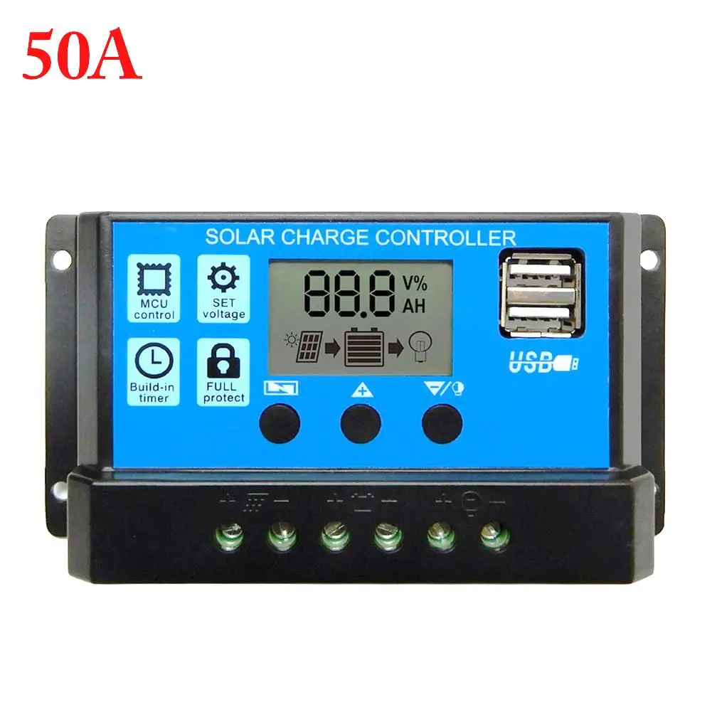 PWM 60A 50A 40A 30A 20A 10A Контроллер заряда и разряда солнечной батареи 12В 24В