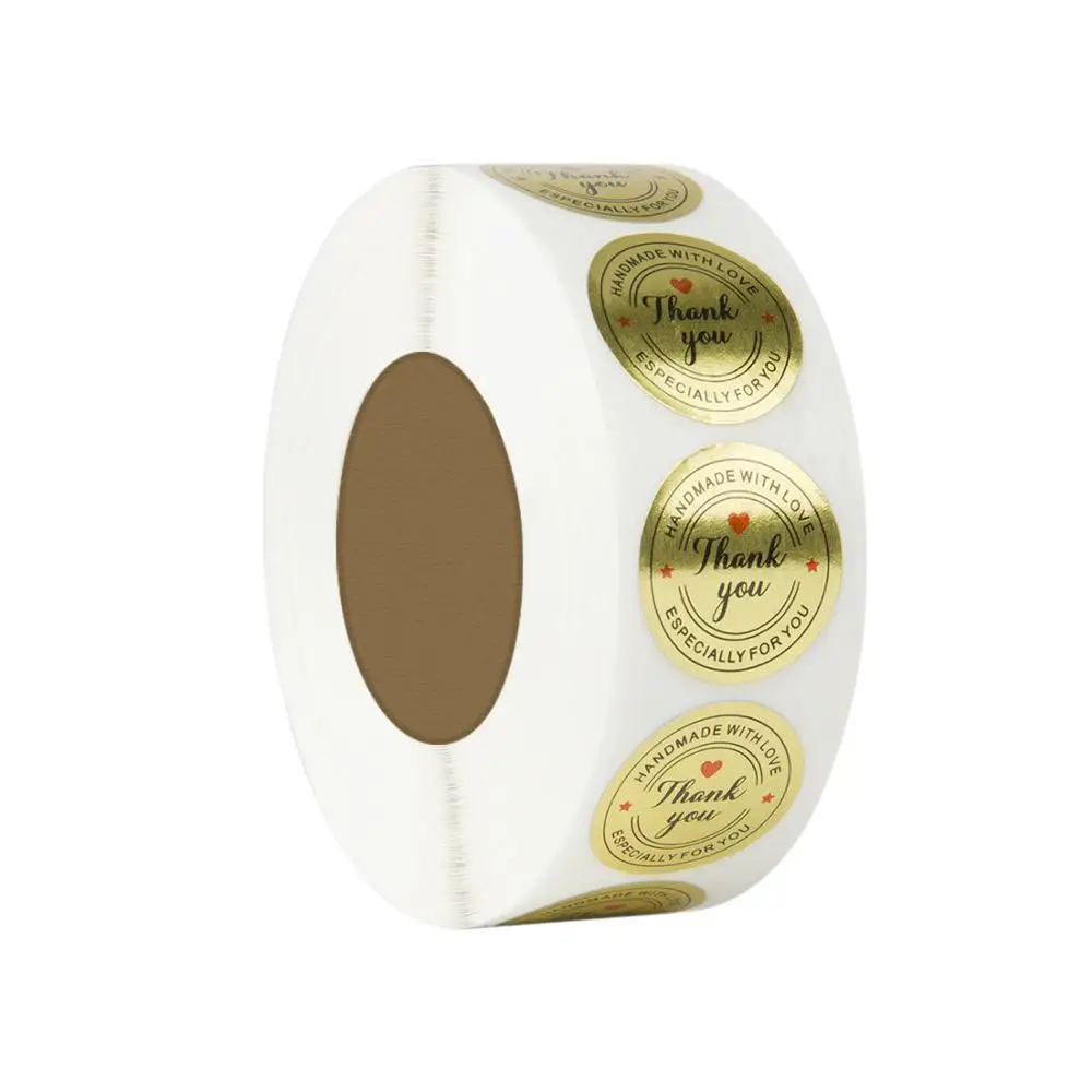 

Round Gold "THANK YOU“Handmade with Love Stickers seal Labels stickers scrapbooking for Package stationery sticker