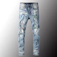 new luxe men crystal ripped slim skinny jeans streetwear trendy gates destroyed lightblue denim broek plus size 40