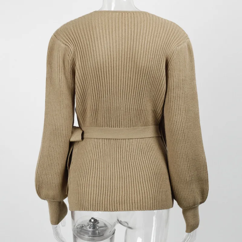 

PEONFLY Fashion 2020 Autumn Winter Women's Sweater Long Sleeve Female Cardigan With Sashes Chic Streetwear Women Top Sweater