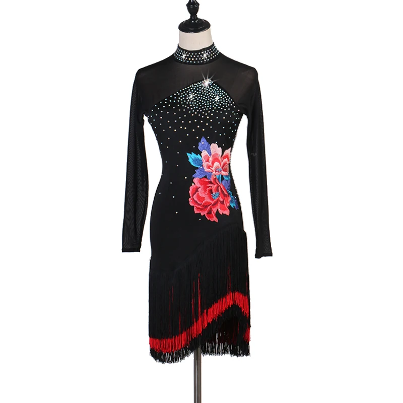 Платье для латиноамериканских танцев одежда сальсы с вышивкой
